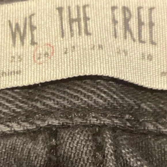 We The Free Black Denim Distressed Raw Hem Flare Boho Mid-Rise Jeans, Size 26 - Picture 5 of 15